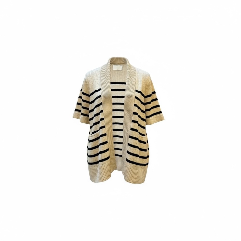 Rag Bone Knit Striped Cardigan Sweater Short‎ Sleeve Open Front Women's Size L